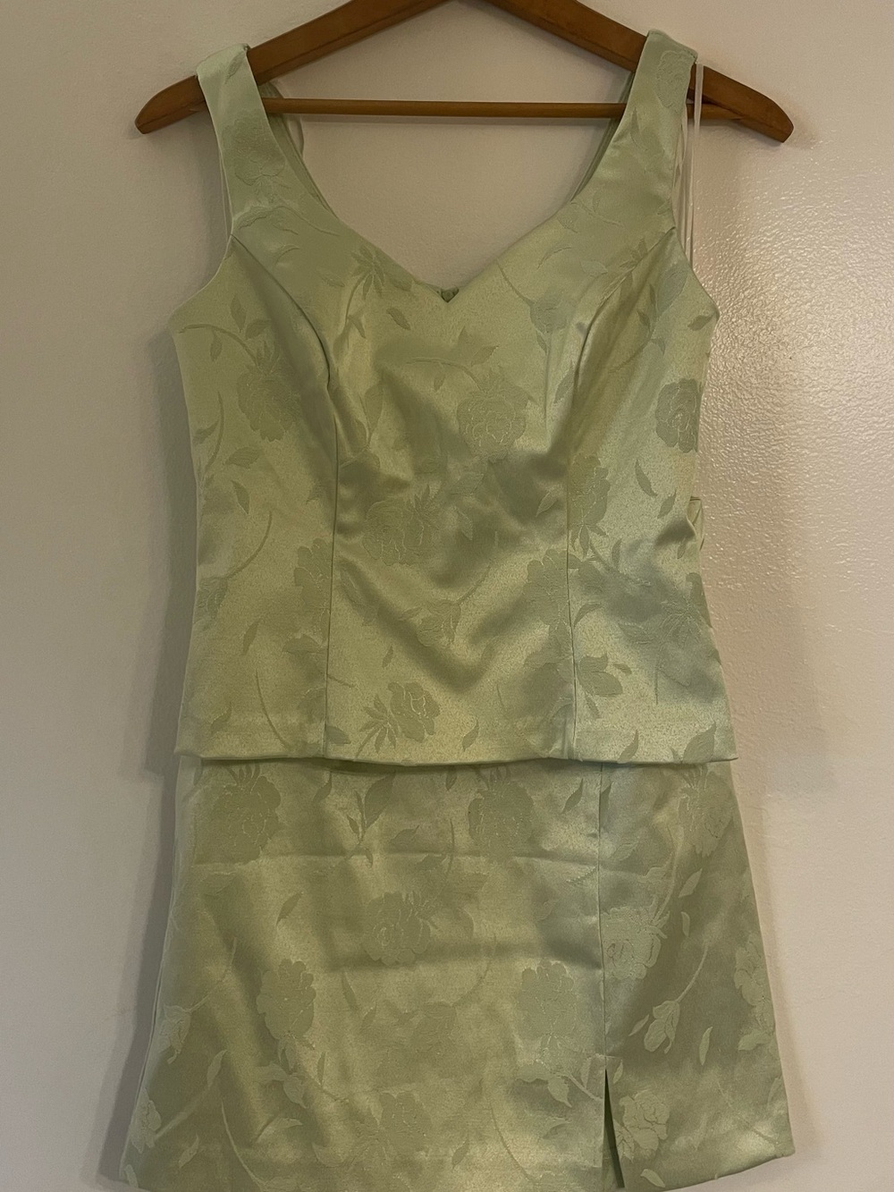 Vintage Sage Green Floral Jacquard Matching Set Y2K 90s Mini Skirt Set XS/S